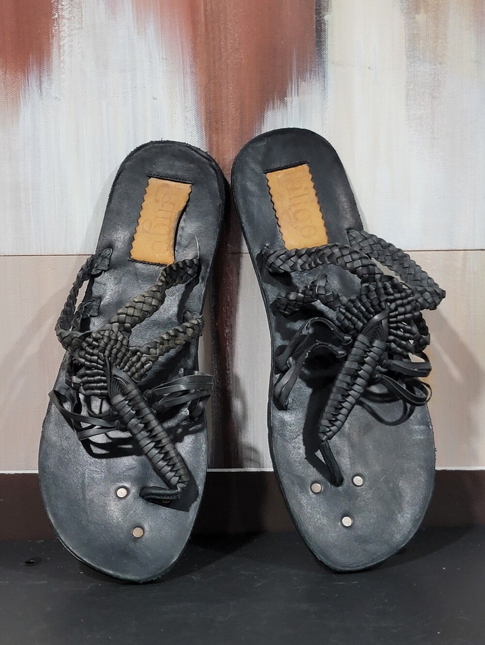 Latigo Black Beaded Thong Sandals Size 9.5 M Women's Boho Surf Casual